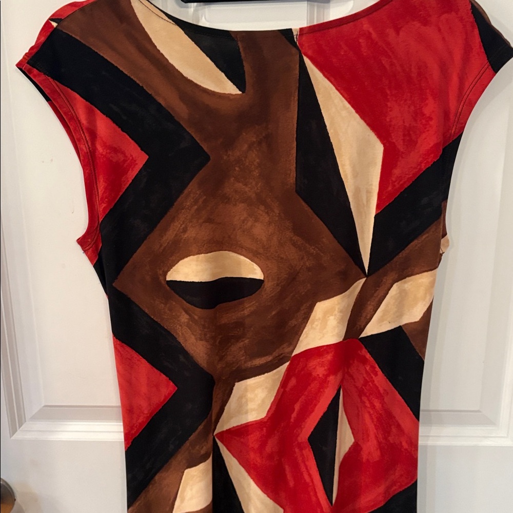 Ralph Lauren Red and Tan Geometric Dress - Picture 6 of 7